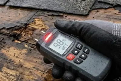 Moisture reading on damaged roof decking